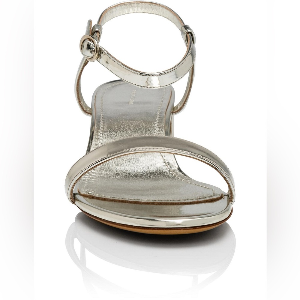 Mansur Gavriel Silver Leather Ankle Strap Heel Sandals Metallic size 9.5 - Picture 7 of 14